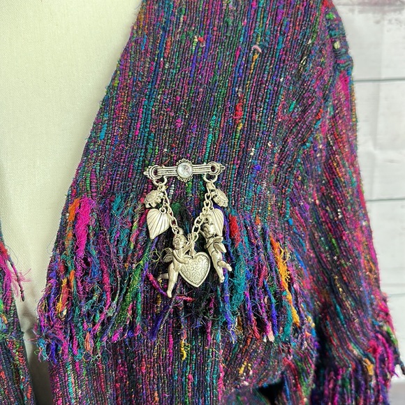 Vintage Yak Magic Womens Jacket size Large Multicolor Fringe Silk Art to wear - Picture 4 of 15